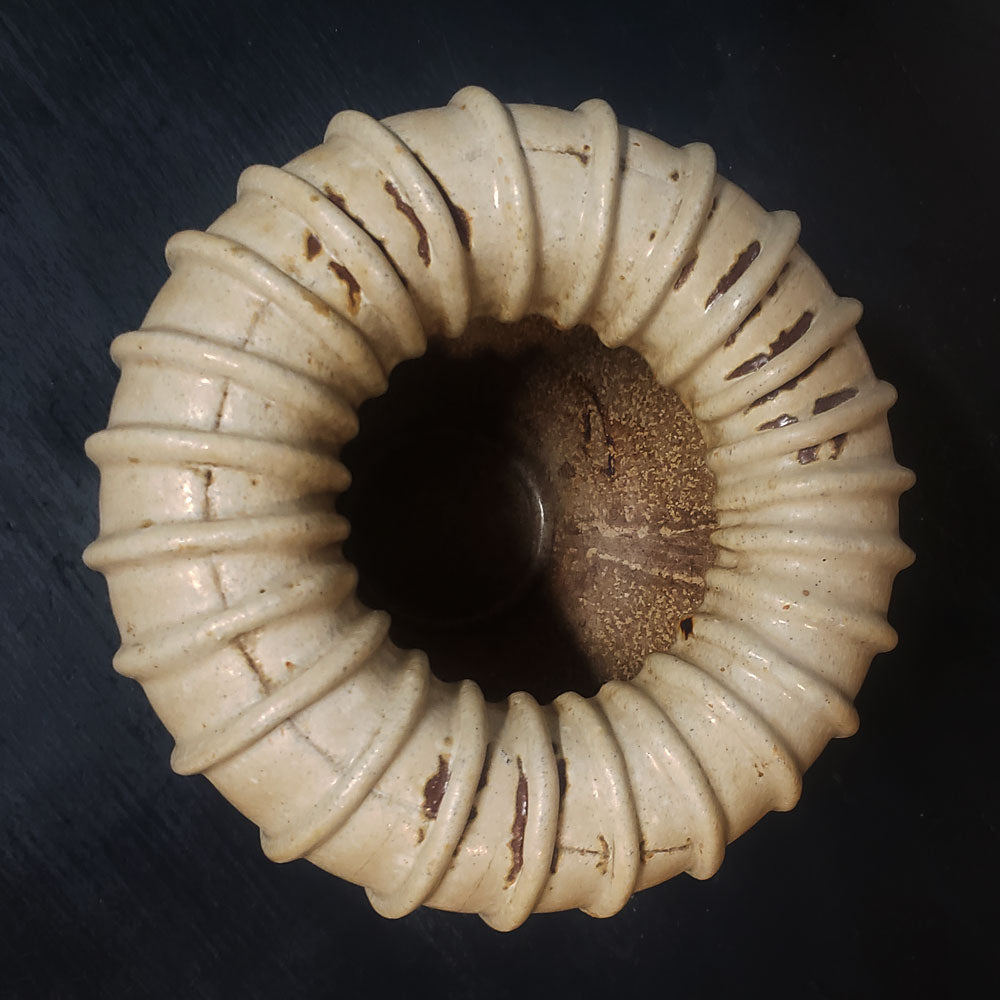 Arne Bang, Denmark ribbed stoneware vase with matte off-white glaze H1127