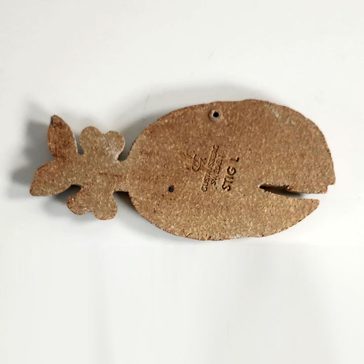 Stig Lindberg for Gustavsberg, Sweden, stoneware wall plaque of cartoon fish M5481