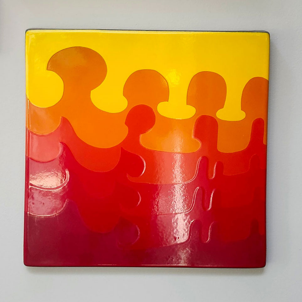 Bengt Berglund for Gustavsberg, enamel wall hanging in red, orange and yellow M4201