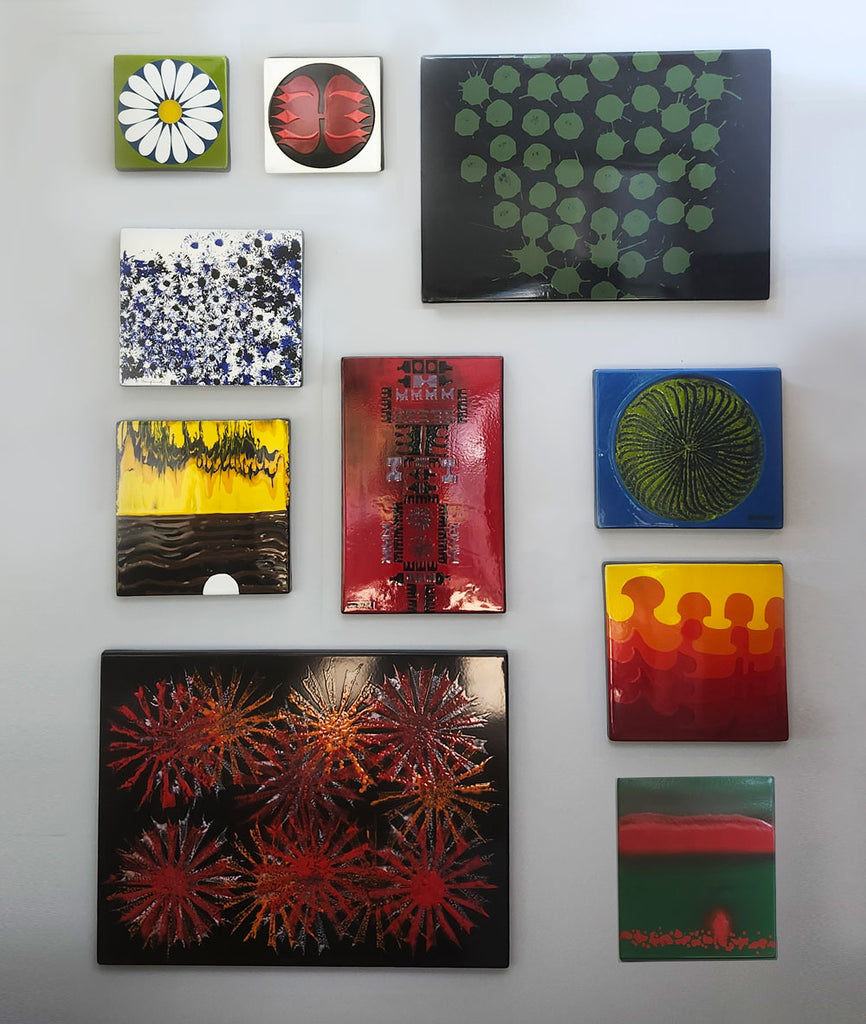 Bengt Berglund for Gustavsberg, Sweden, enamel wall hanging in red, orange and black M5419