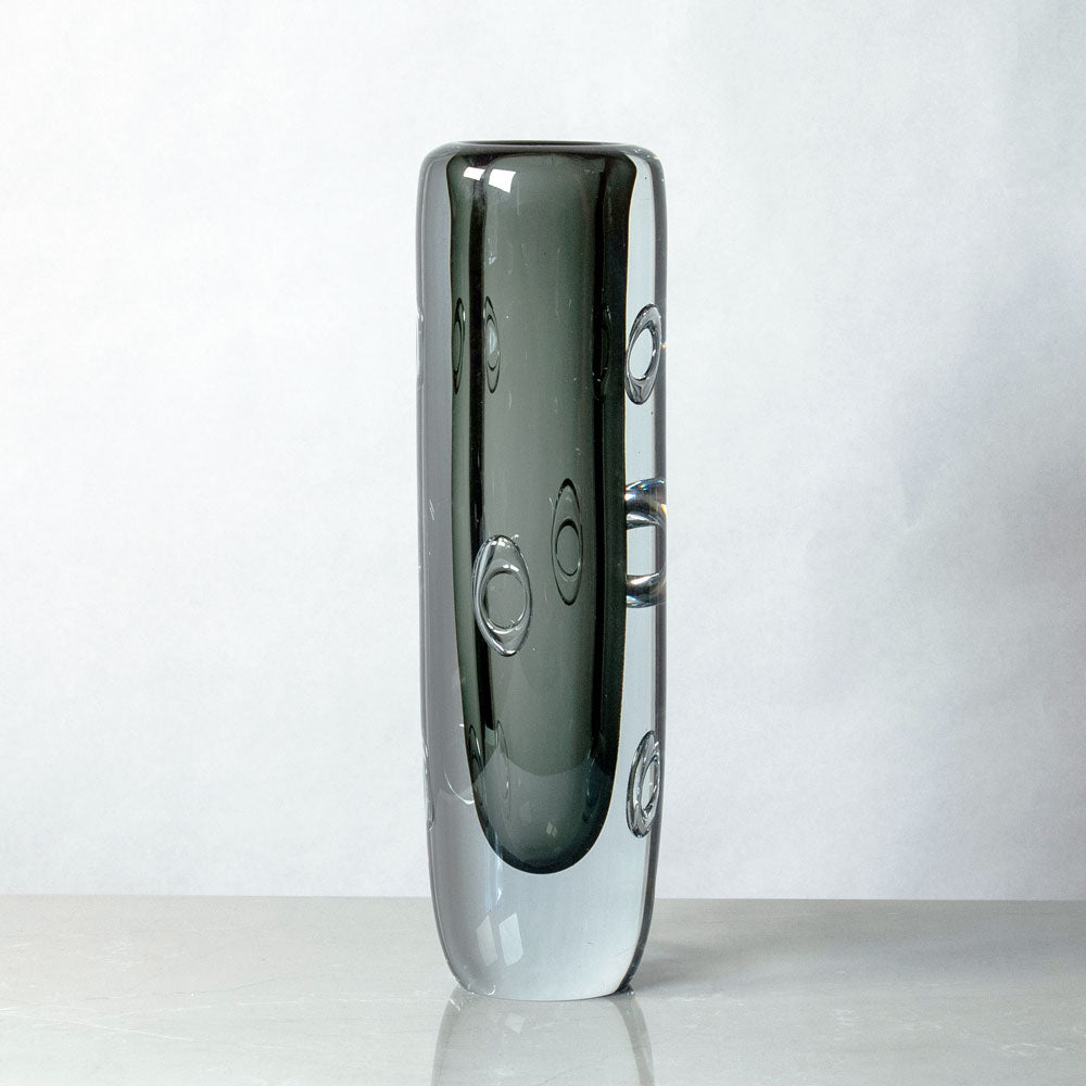 Asta Strömberg for Strömbergshyttan, clear gray glass vase with circular bubbles J1546