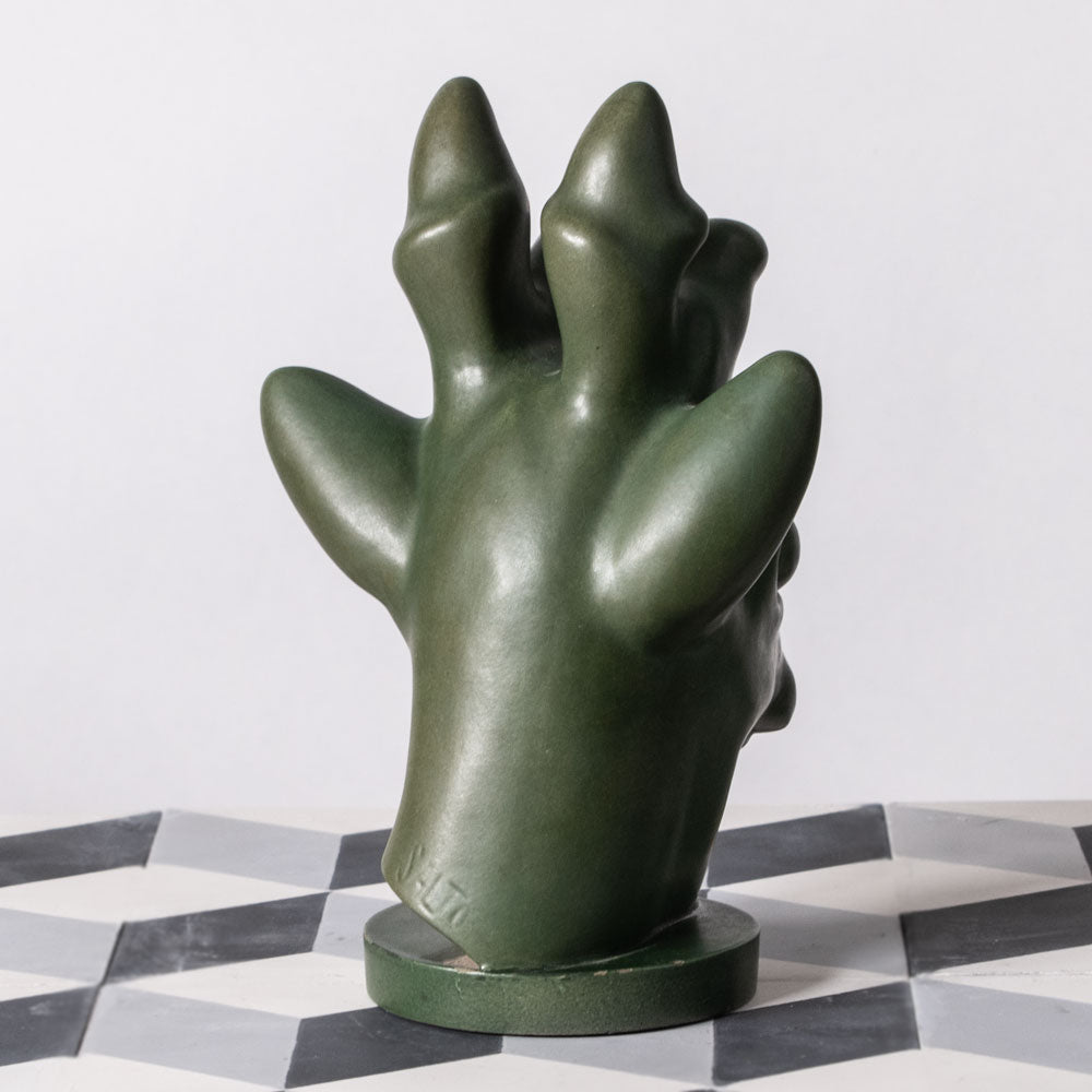 Axel Salto for P. Ipsen , Denmark, bust of a deer with matte green glaze K2278