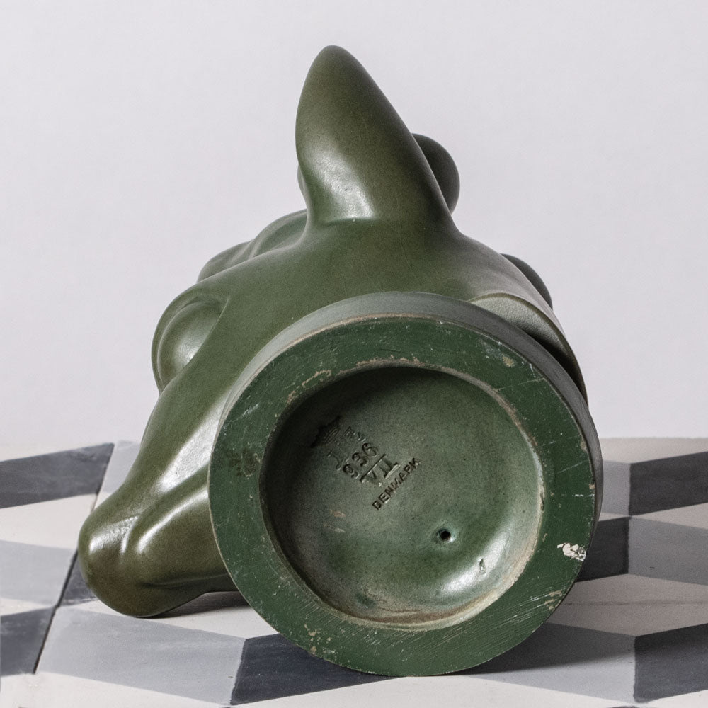 Axel Salto for P. Ipsen , Denmark, bust of a deer with matte green glaze K2278