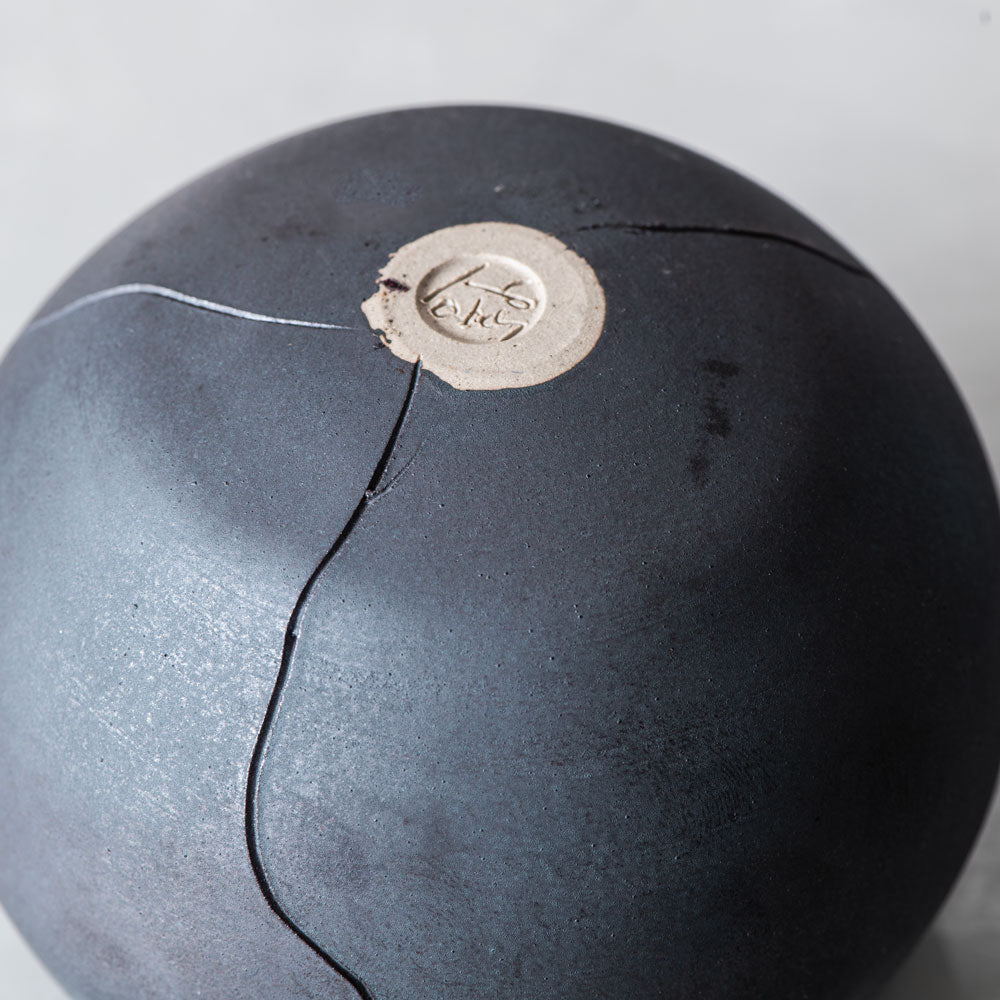 Horst Göbbels, own studio, Germany, sculptural vessel with black matte glaze J1297