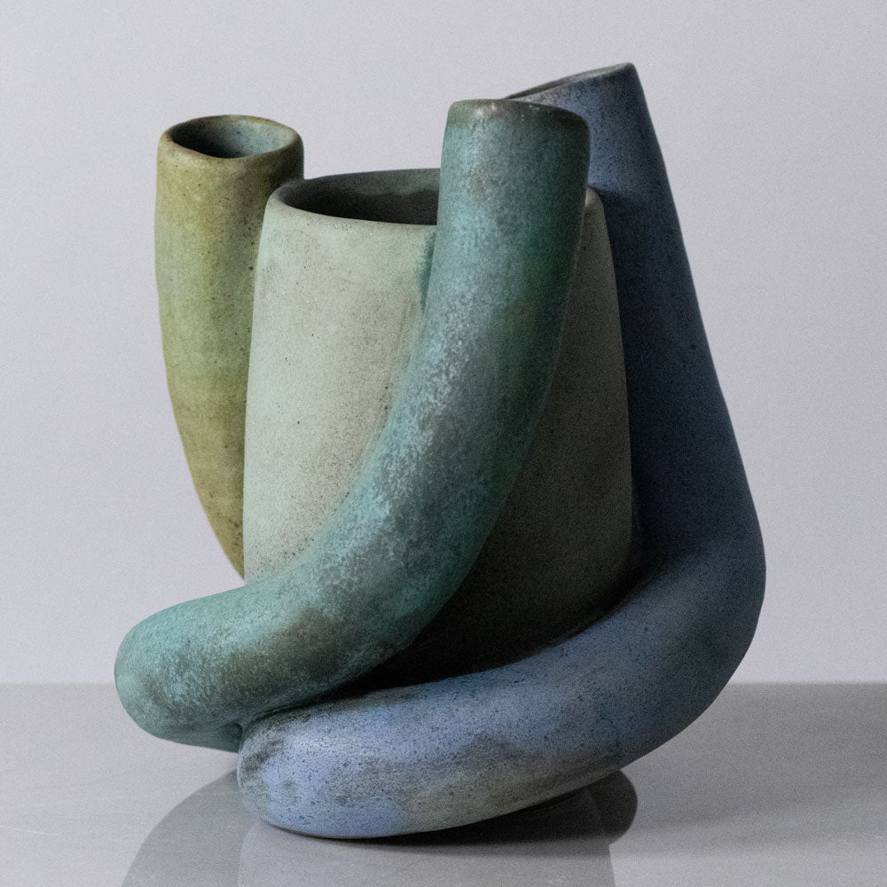 Beate Kuhn, Germany, unique sculptural vessel with matte blue and green glaze K2326