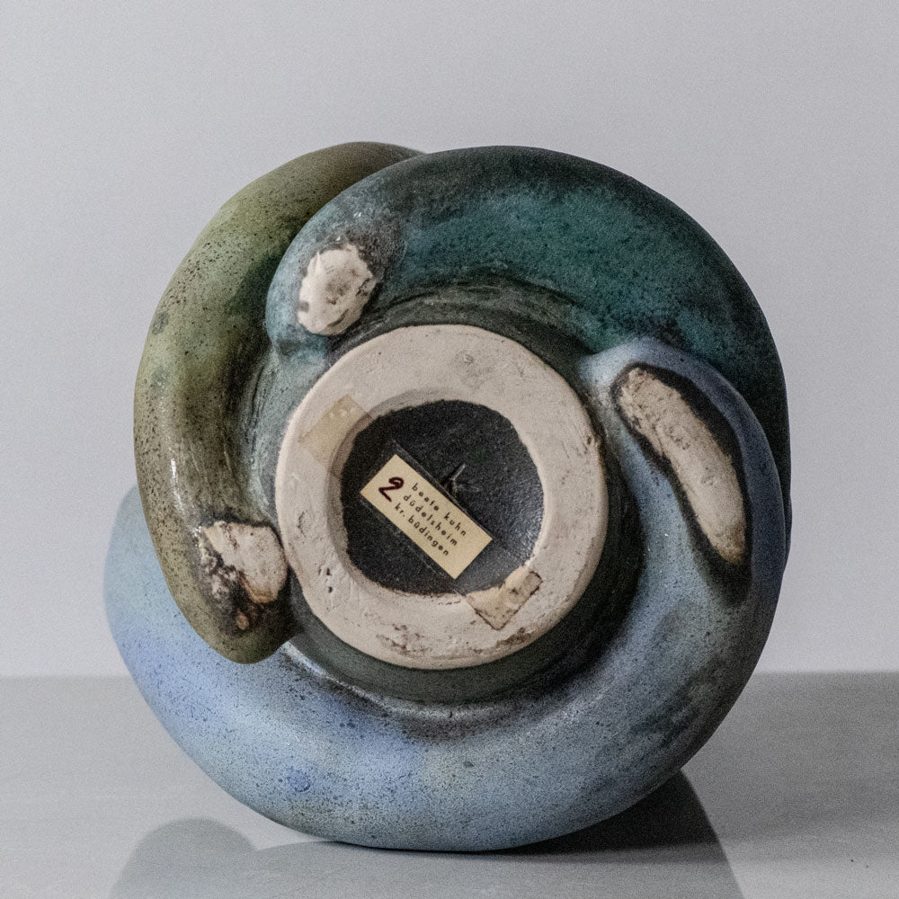 Beate Kuhn, Germany, unique sculptural vessel with matte blue and green glaze K2326