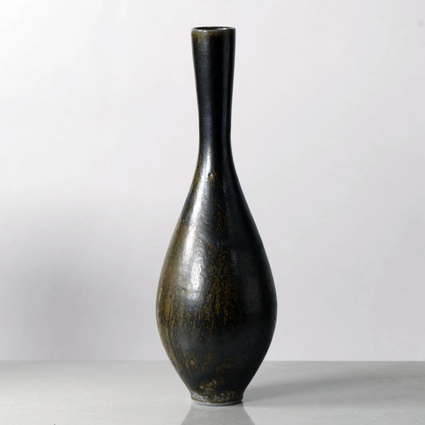 Heiner Balzar, Germany, unique stoneware vase with brown haresfur