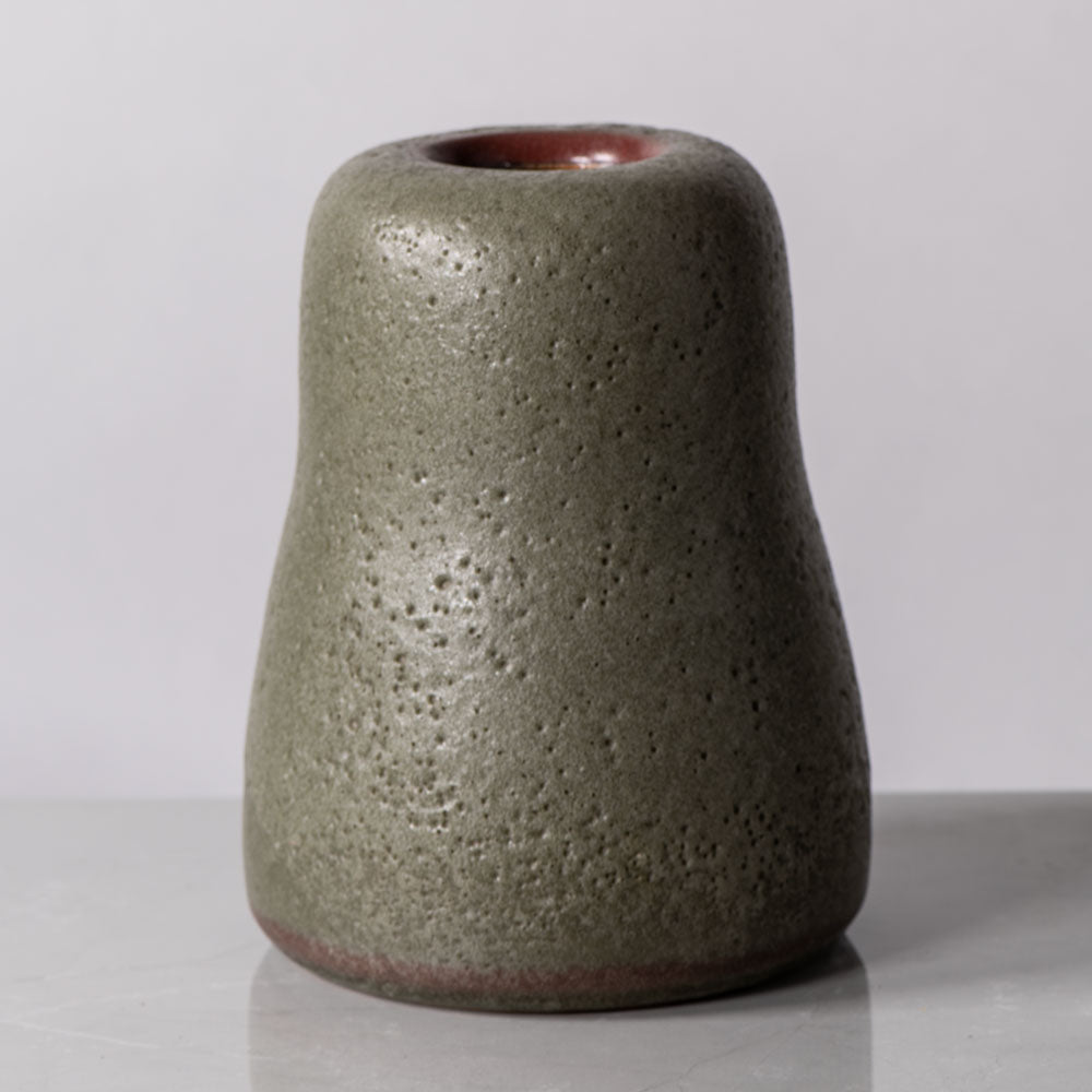 Horst Kerstan, Germany, unique vase with pitted matte olive glaze H1521