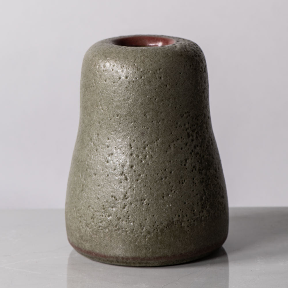 Horst Kerstan, Germany, unique vase with pitted matte olive glaze H1521