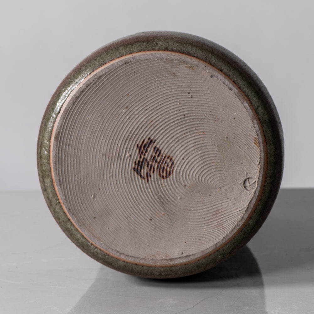 Horst Kerstan, Germany, unique vase with pitted matte olive glaze H1521