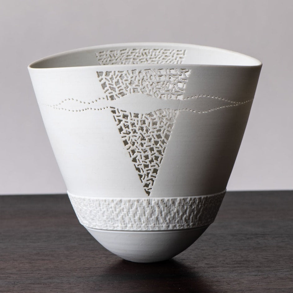 Horst Göbbels, own studio, Germany, porcelain pierced vase J1295
