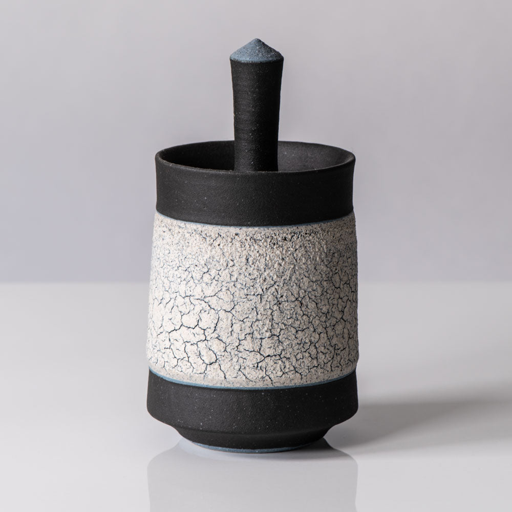 Fritz Rossmann, Germany, unique stoneware lidded jar with black and white matte glaze J1267