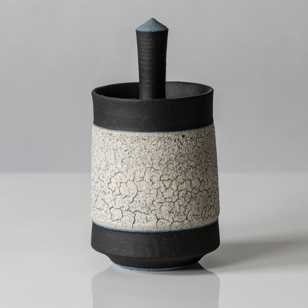 Fritz Rossmann, Germany, unique stoneware lidded jar with black and white matte glaze J1267