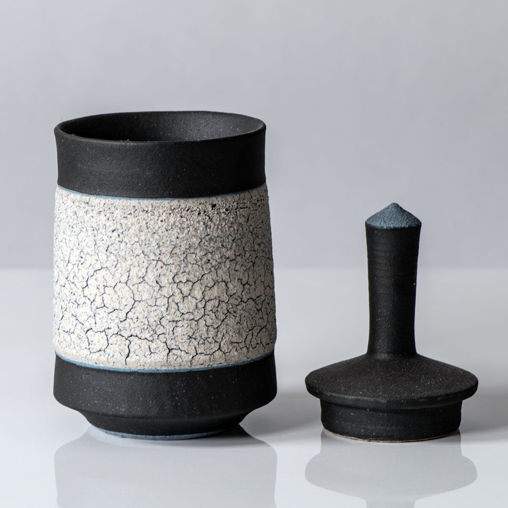 Fritz Rossmann, Germany, unique stoneware lidded jar with black and white matte glaze J1267