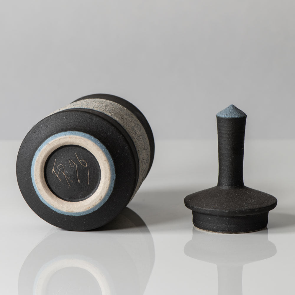 Fritz Rossmann, Germany, unique stoneware lidded jar with black and white matte glaze J1267