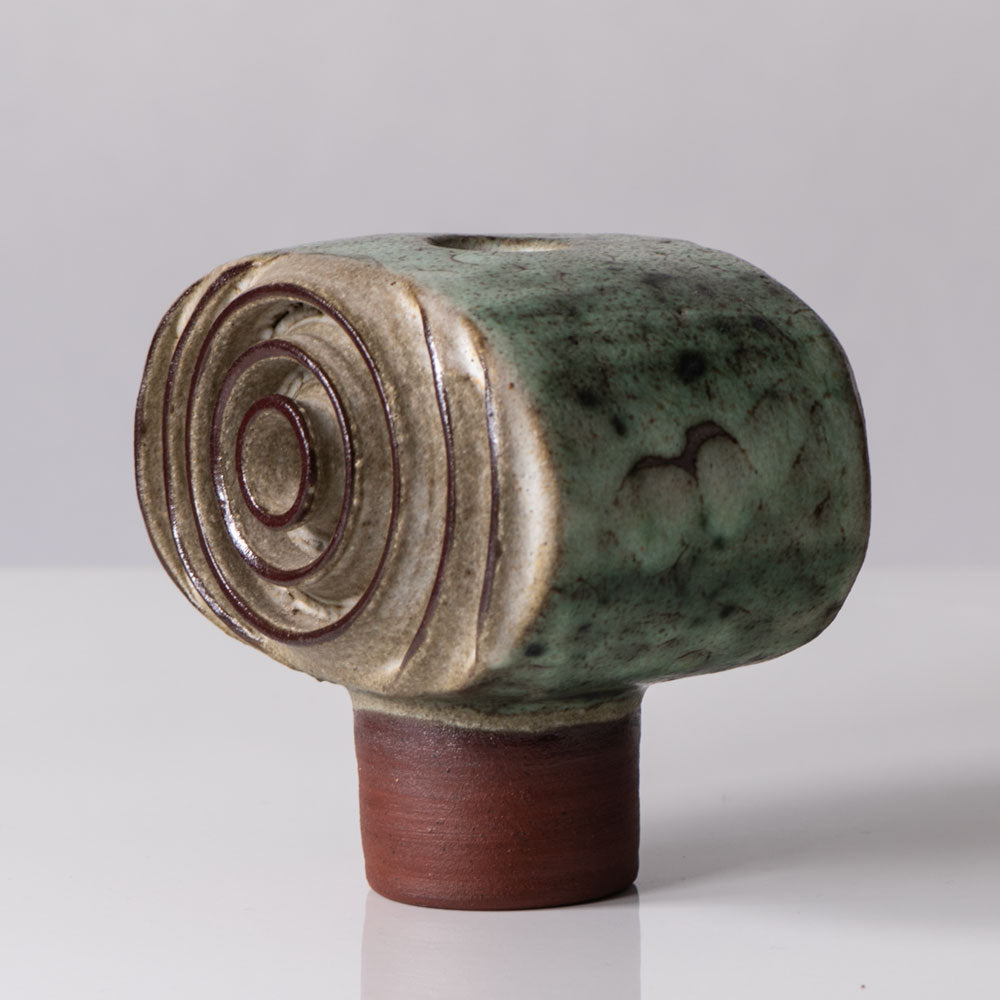 Rolf Overberg, Germany, unique sculptural vase with green and white glaze J1305