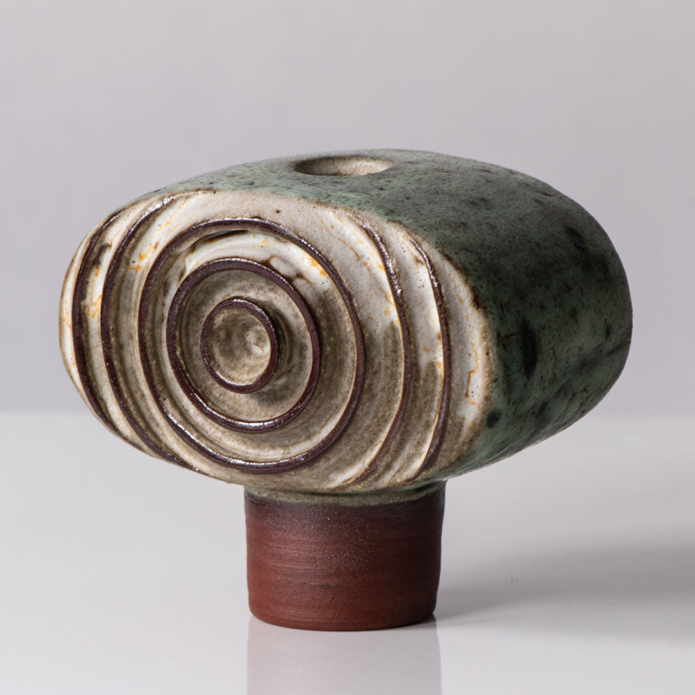 Rolf Overberg, Germany, unique sculptural vase with green and white glaze J1305