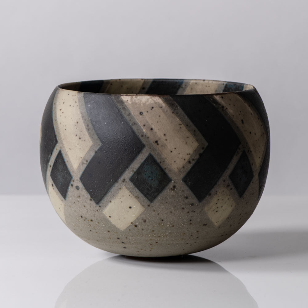 Ursula Scheid, Germany, unique stoneware round vase with geometric pattern K2320