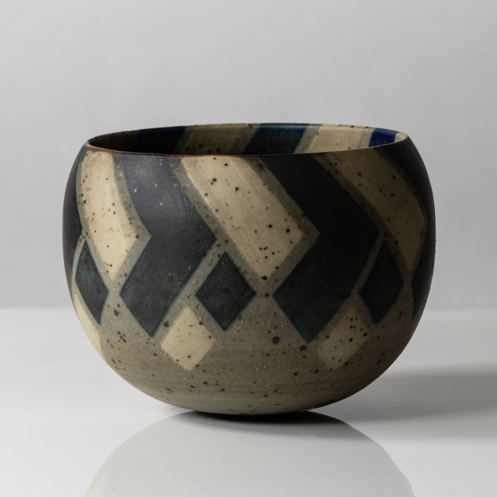 Ursula Scheid, Germany, unique stoneware round vase with geometric pattern K2320