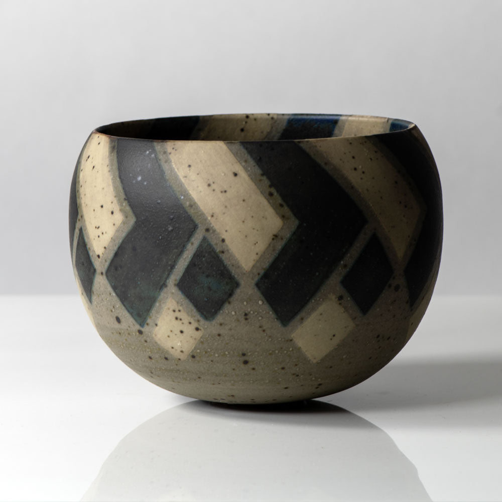 Ursula Scheid, Germany, unique stoneware round vase with geometric pattern K2320
