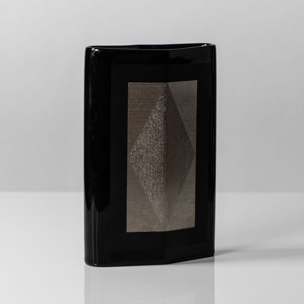 Helmut Dresler for Rosenthal, Germany, porcelain vase with glossy black glaze and silver applique J1395