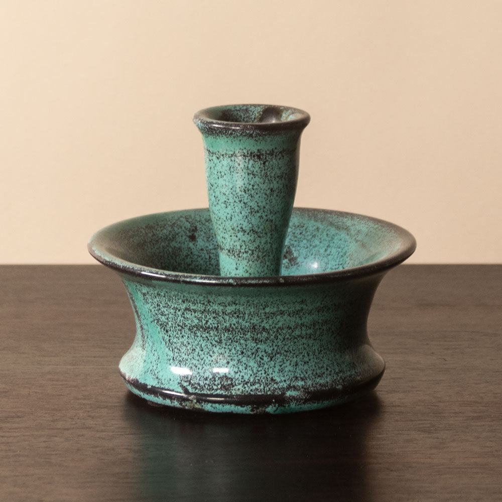 Svend Hammershøi for Kähler Keramik, Denmark, earthenware candleholder with green and black glaze N8693
