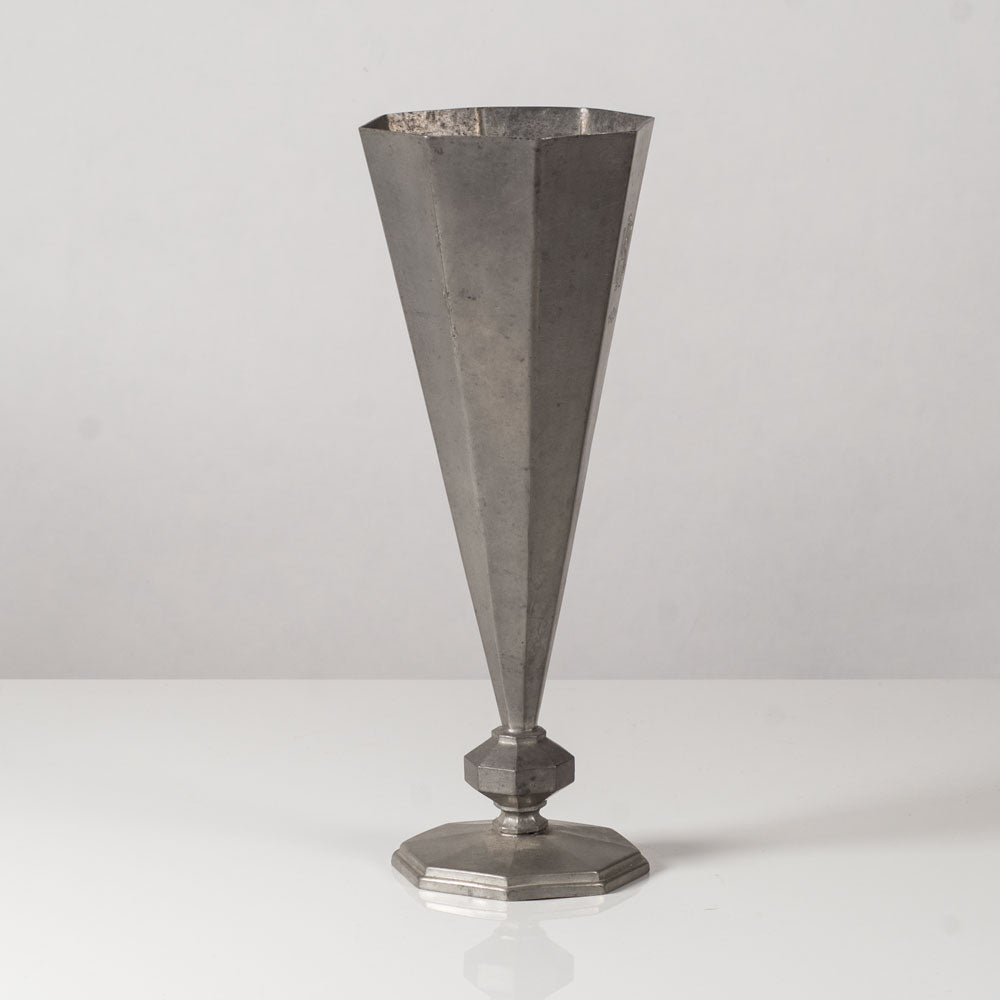 CG Hallberg, Sweden, pewter footed octagonal vase with inscription L3701
