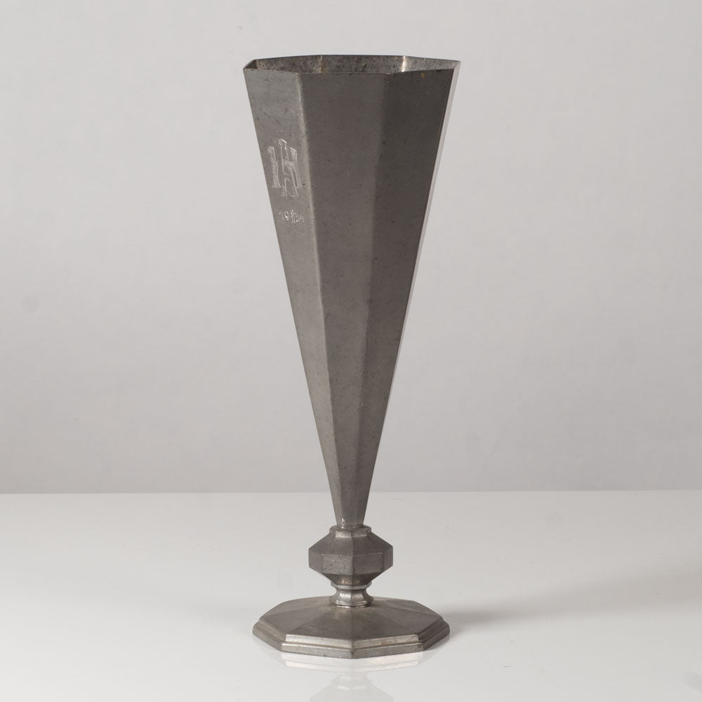 CG Hallberg, Sweden, pewter footed octagonal vase with inscription L3701