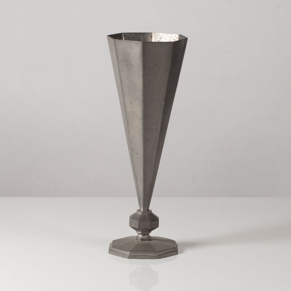 CG Hallberg, Sweden, pewter footed octagonal vase with inscription L3701