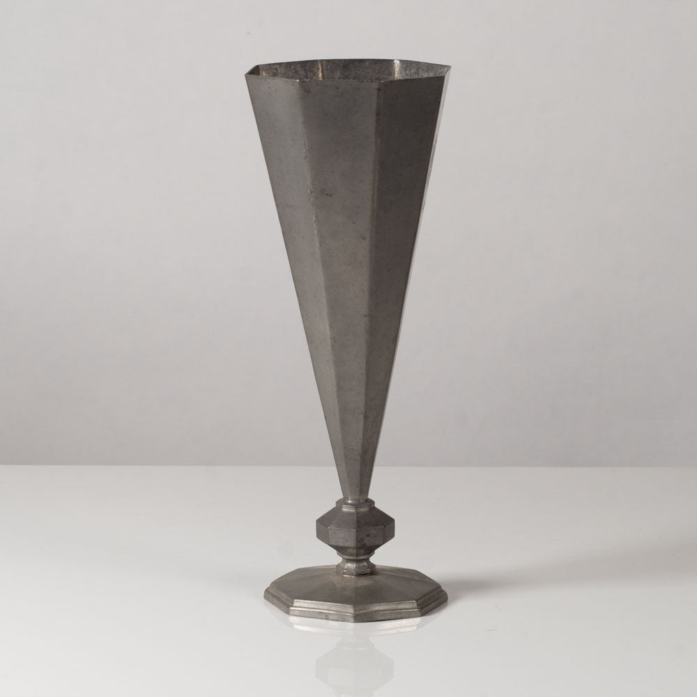 CG Hallberg, Sweden, pewter footed octagonal vase with inscription L3701