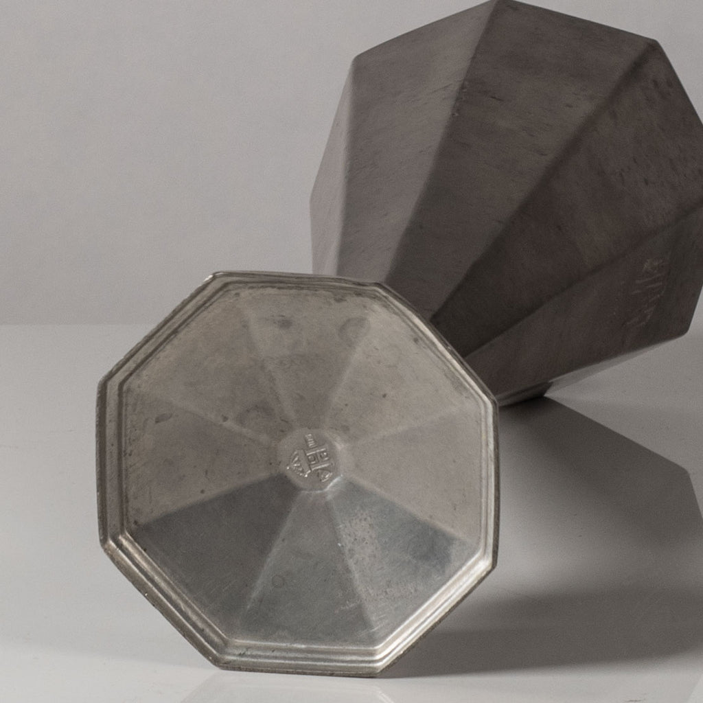 CG Hallberg, Sweden, pewter footed octagonal vase with inscription L3701