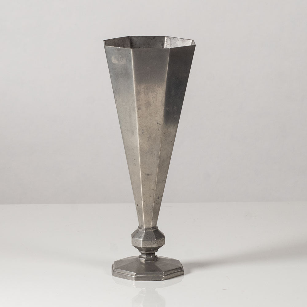 CG Hallberg, Sweden, pewter footed octagonal vase L3702