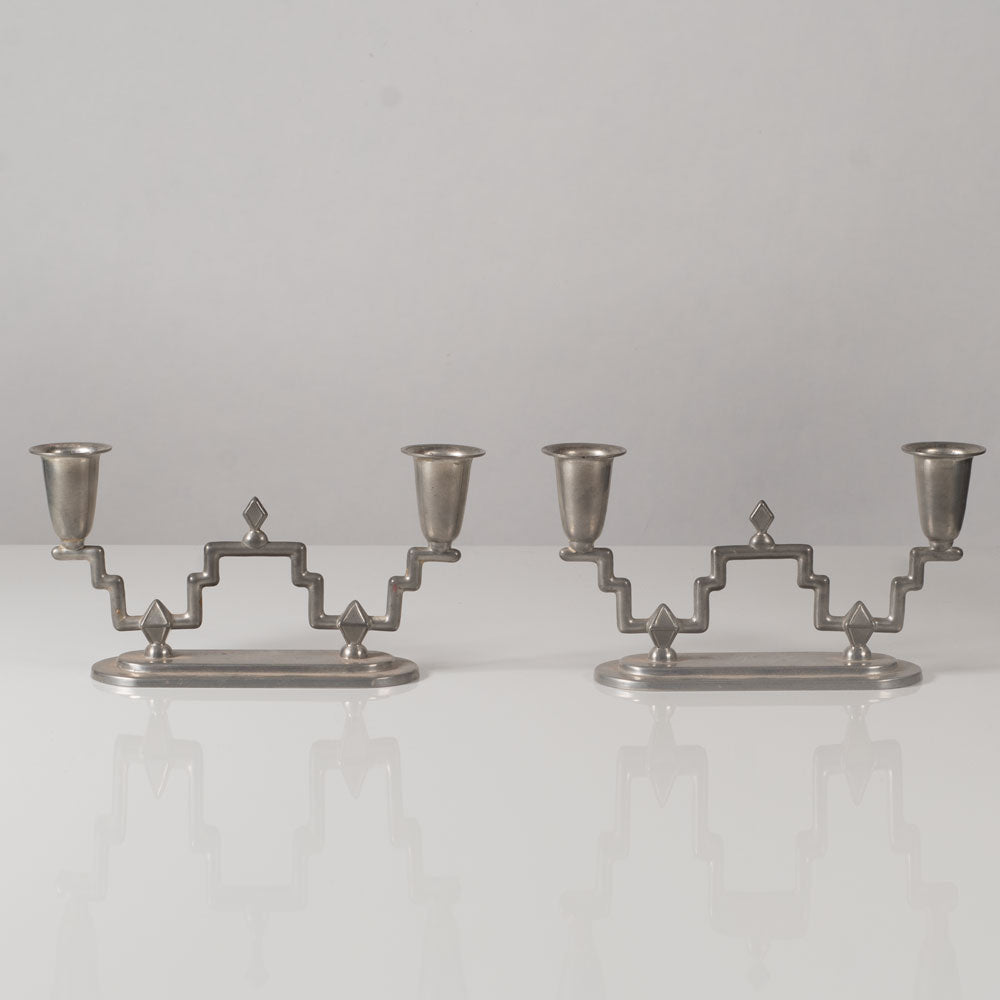 L & L (Loij & Lindbladh), Sweden, pair of art deco pewter candelabras L3698