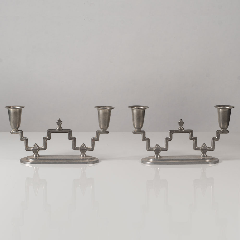 L & L (Loij & Lindbladh), Sweden, pair of art deco pewter candelabras L3698