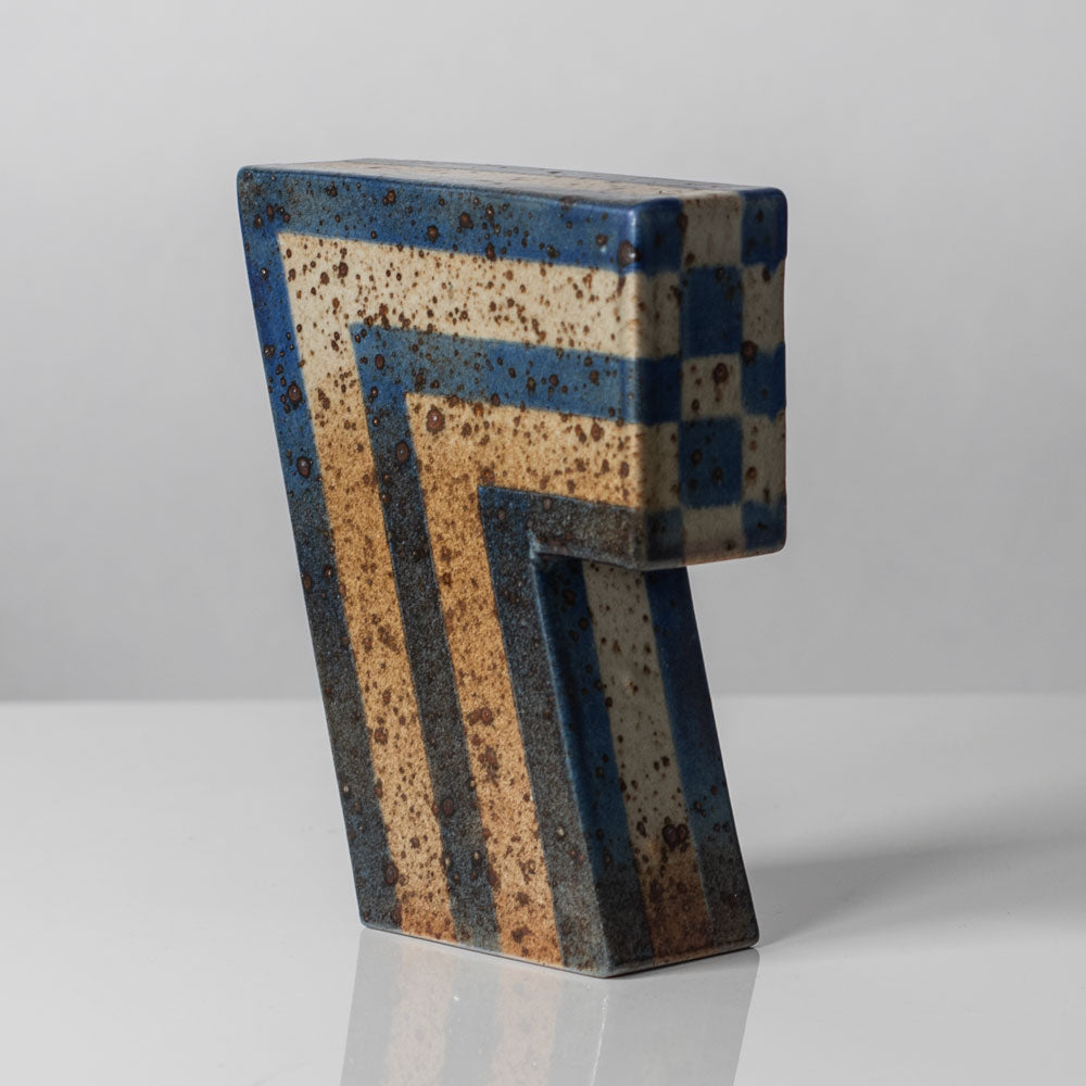 Karl Scheid, Germany, unique stoneware form with blue and brown glaze K2318