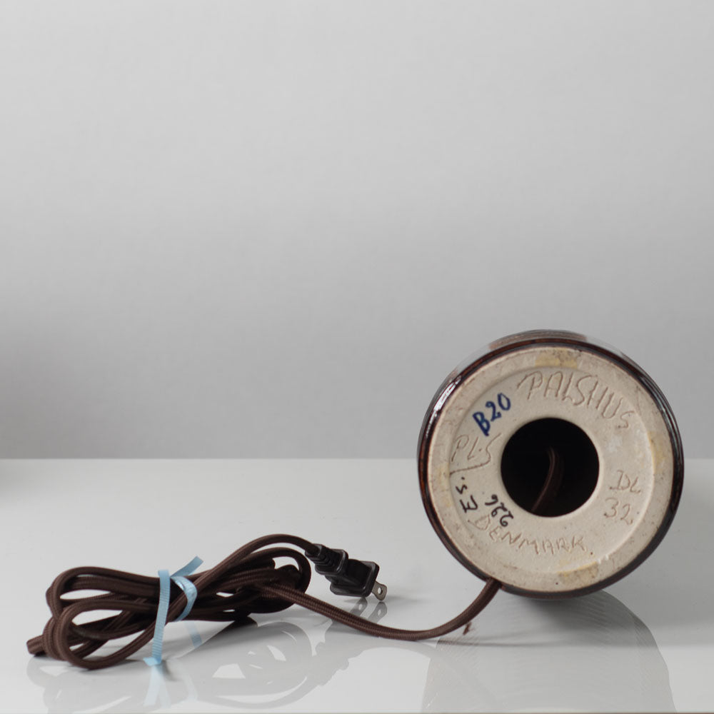 Palshus, Denmark, chamotte stoneware lamp with glossy dark brown glaze K2112