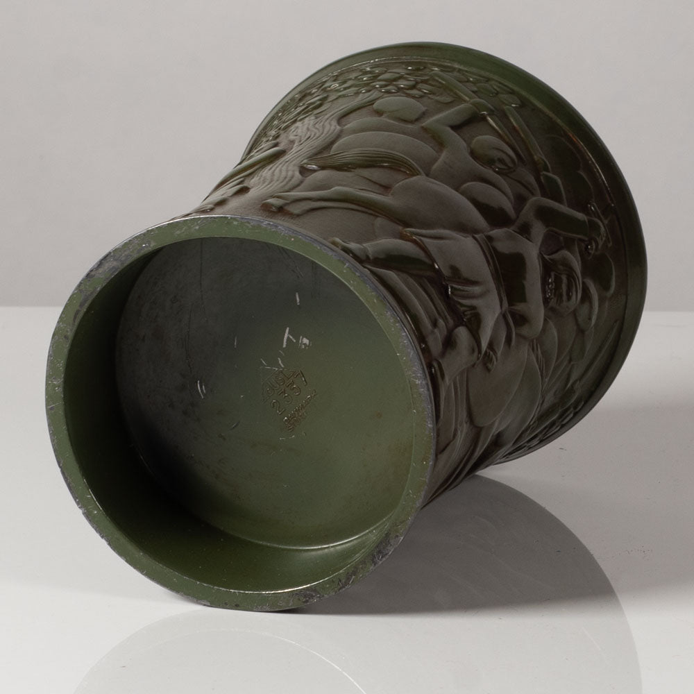 Just Andersen, Denmark, Disko metal vase with relief of a battle scene L3723