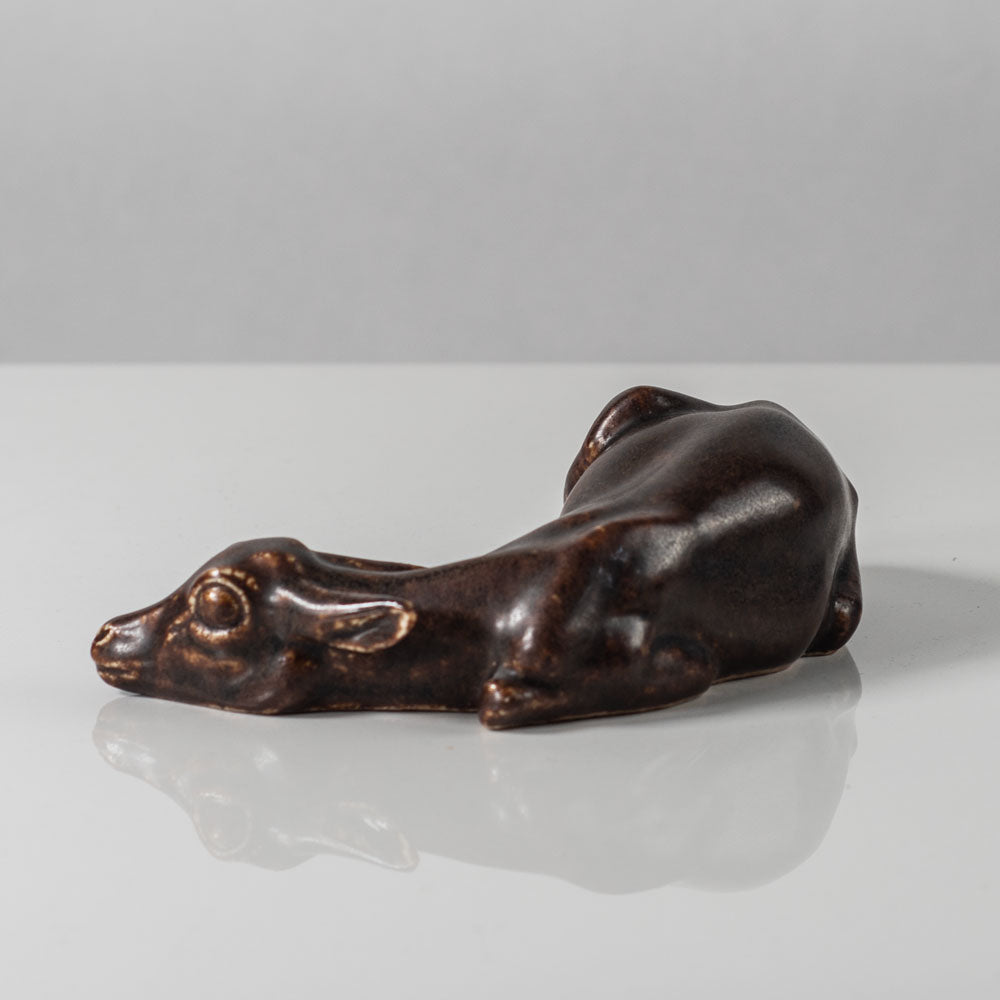 Hugo Liisberg for Saxbo, Denmark, stoneware figure of a sleeping fawn K2341