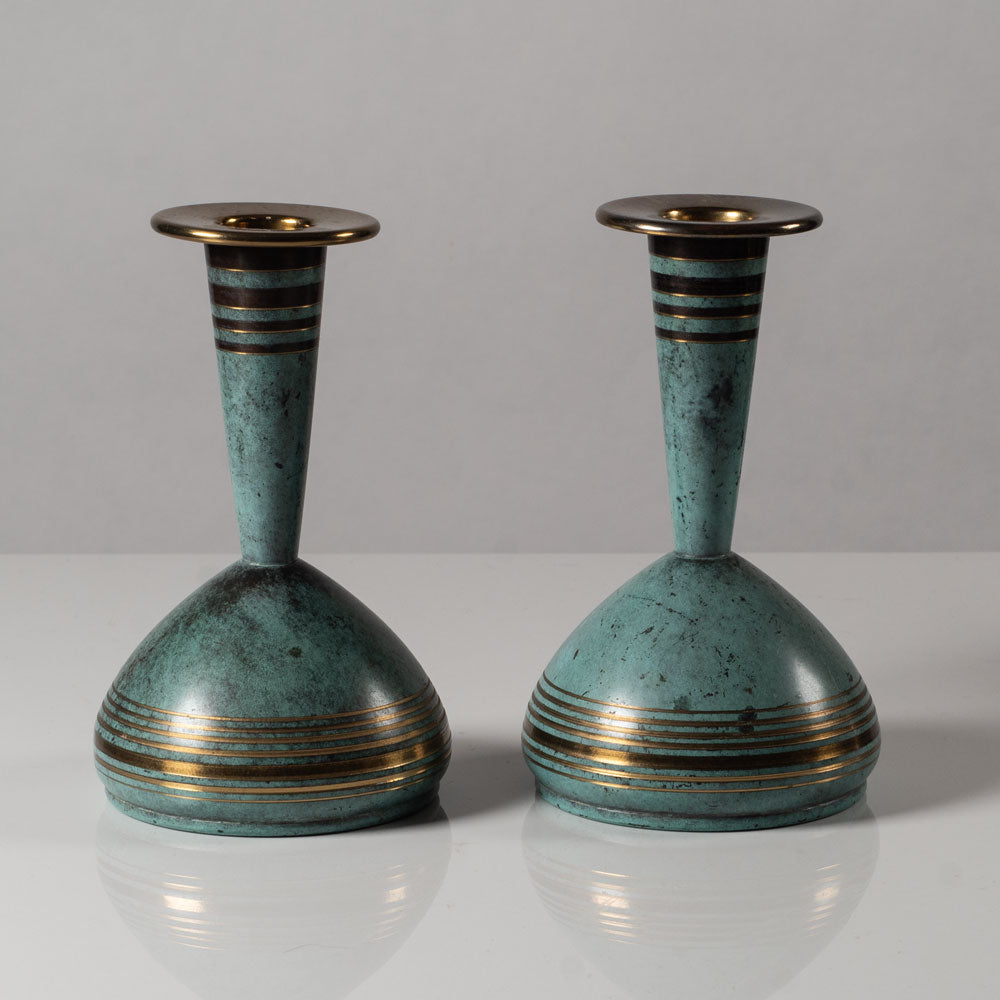 WMF Ikora, Germany, pair patinated light bronze candlesticks L3776