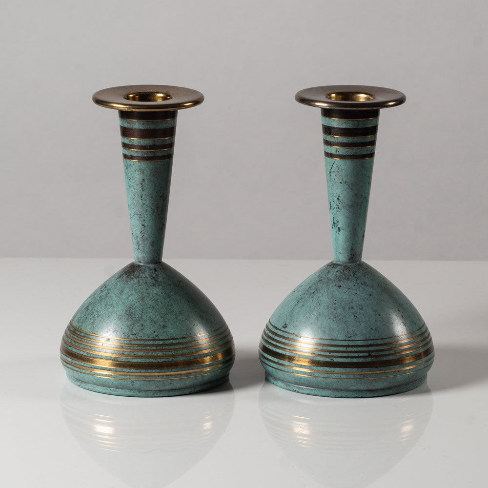 WMF Ikora, Germany, pair patinated light bronze candlesticks L3776