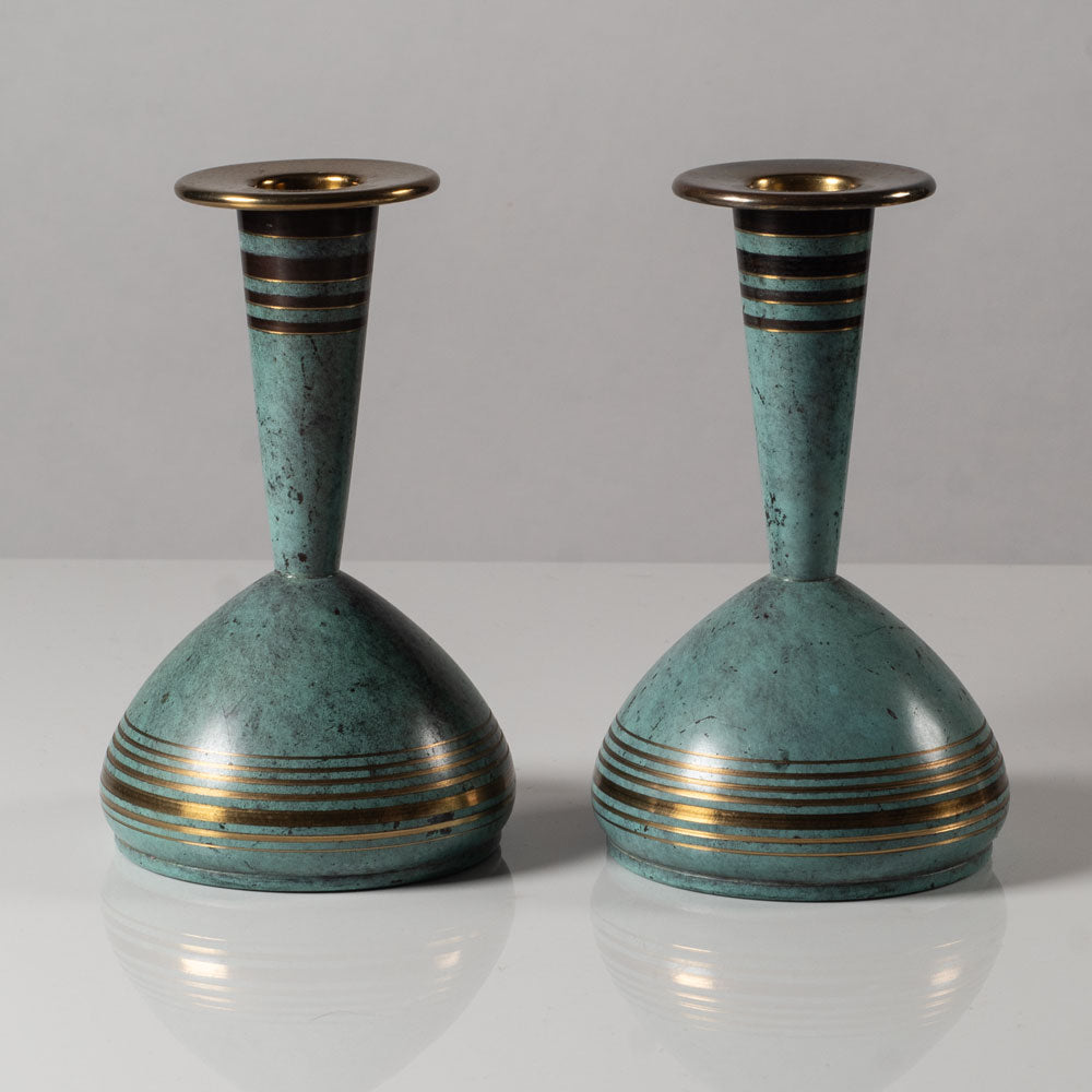 WMF Ikora, Germany, pair patinated light bronze candlesticks L3776