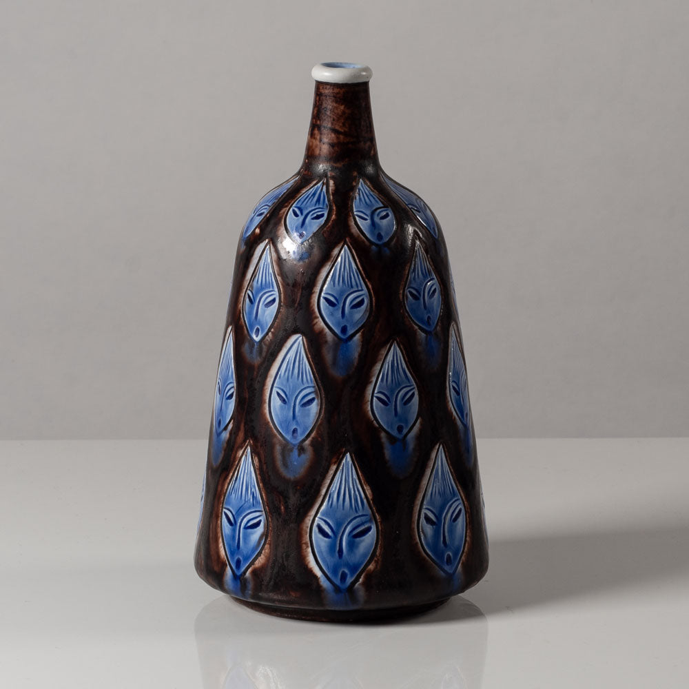 Hertha Bengtson for Rorstrand, stoneware vase with impressed pattern of faces L3593