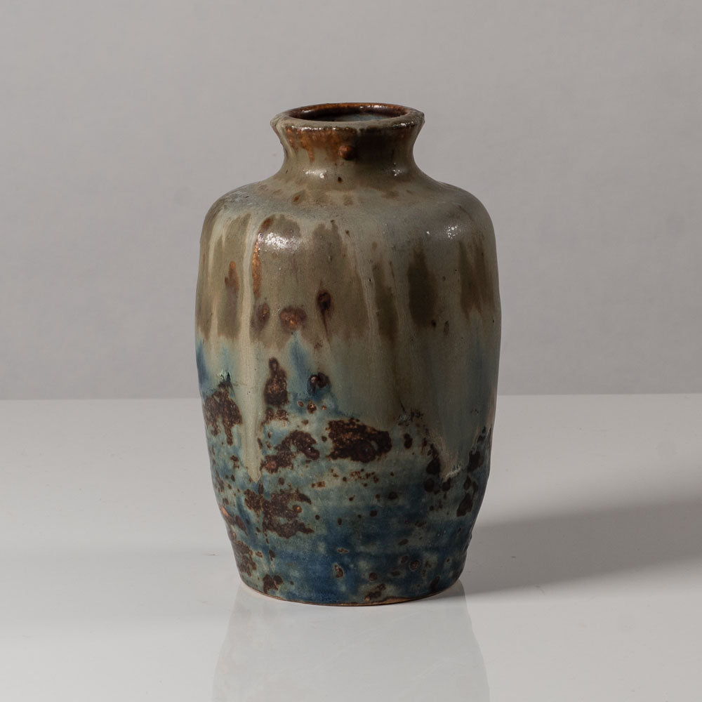 Bode Willumsen, Denmark, unique stoneware vase with blue and gray glaze N5789