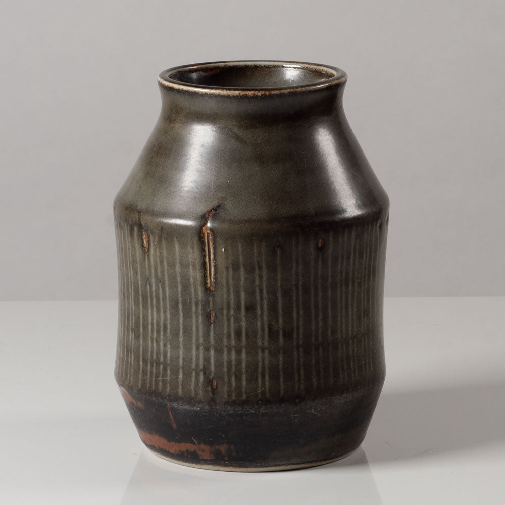 Carl Harry Stålhane for Rörstrand, Sweden, unique stoneware vase with brown glaze L3618