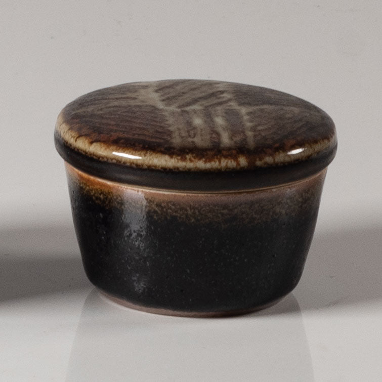 Carl Harry Stålhane for Rörstrand, Sweden, unique stoneware lidded jar with brown glaze L3459