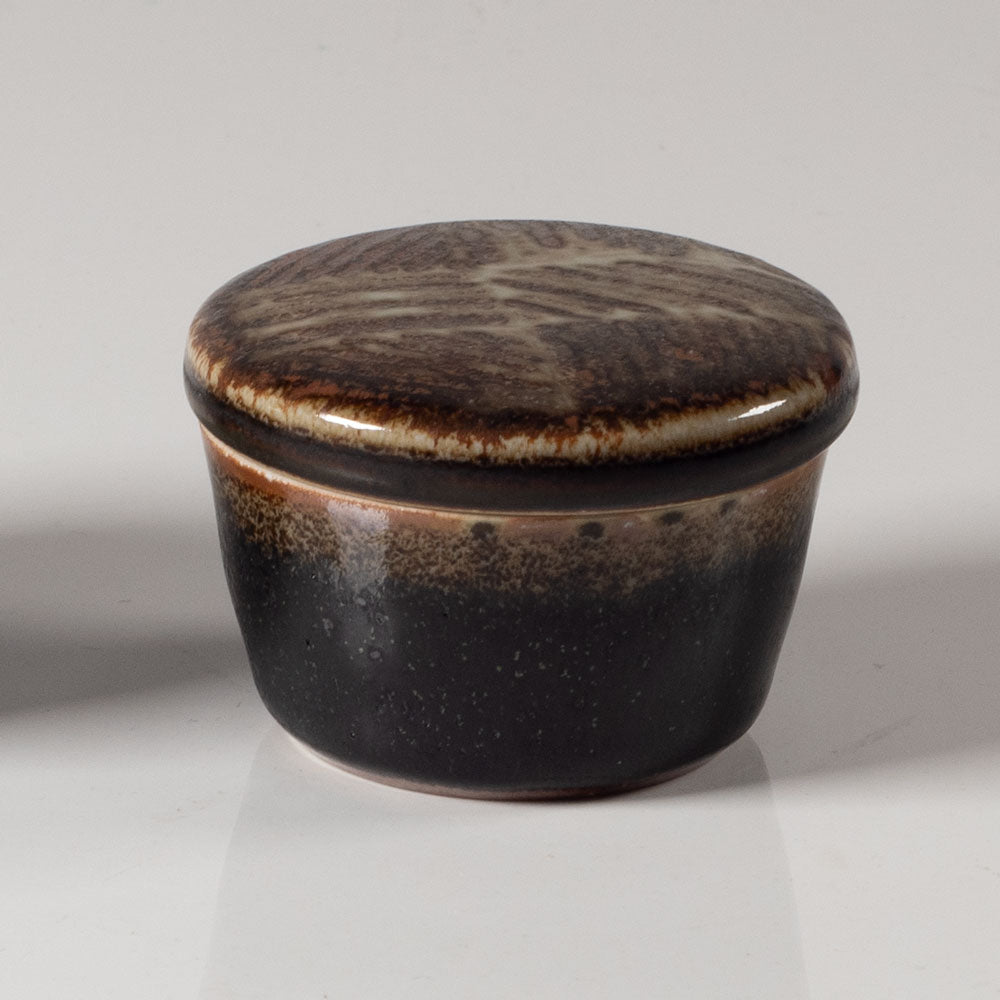 Carl Harry Stålhane for Rörstrand, Sweden, unique stoneware lidded jar with brown glaze L3459