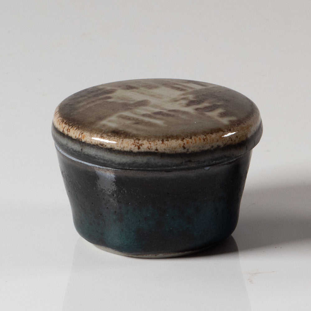 Carl Harry Stålhane for Rörstrand, Sweden, unique stoneware lidded jar with blue and brown glaze L3460