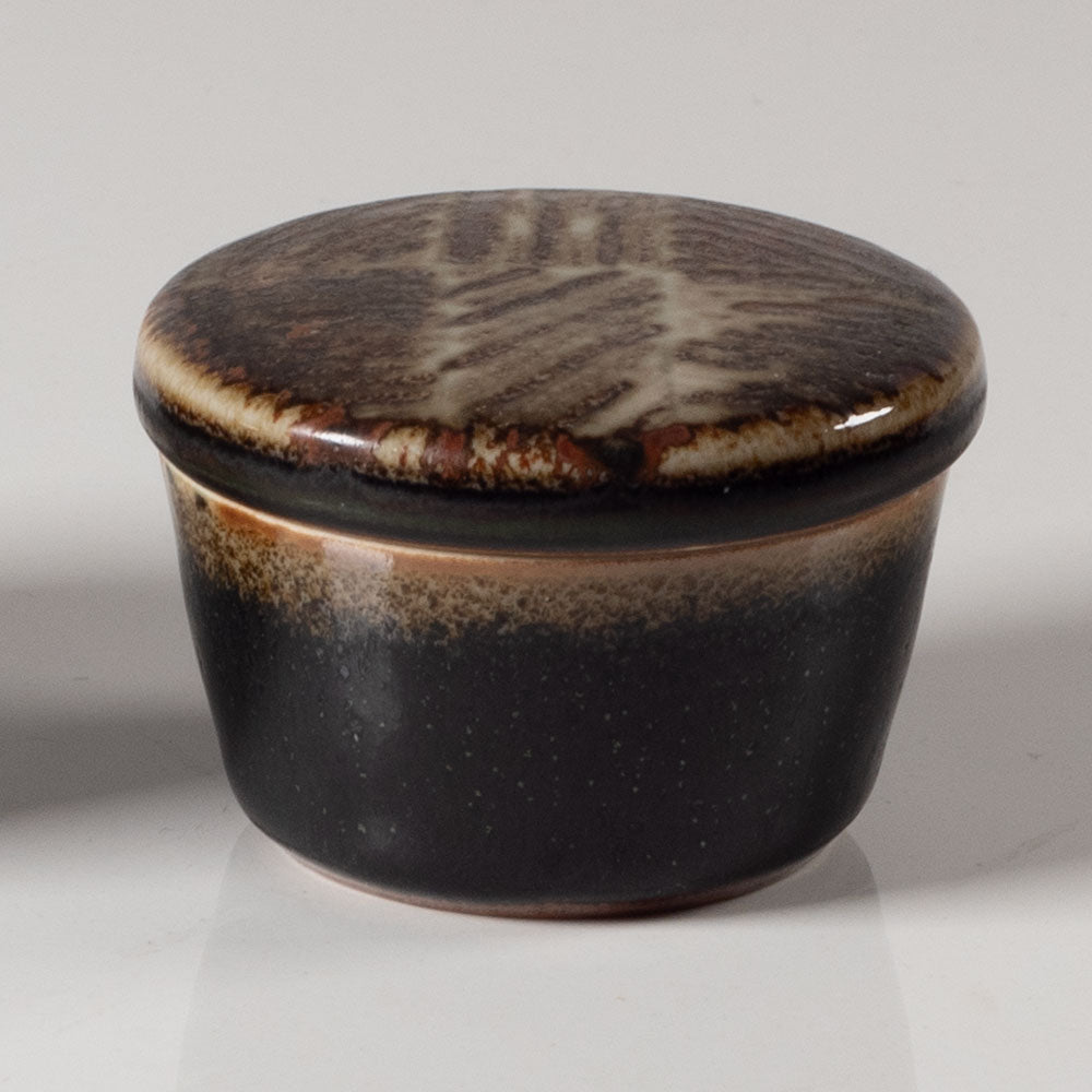 Carl Harry Stålhane for Rörstrand, Sweden, unique stoneware lidded jar with brown glaze L3459