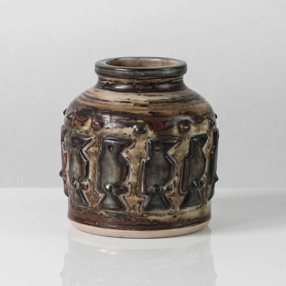 Jørgen Mogensen for Royal Copenhagen, Denmark, stoneware vase with bird motif and Sung glaze N2336