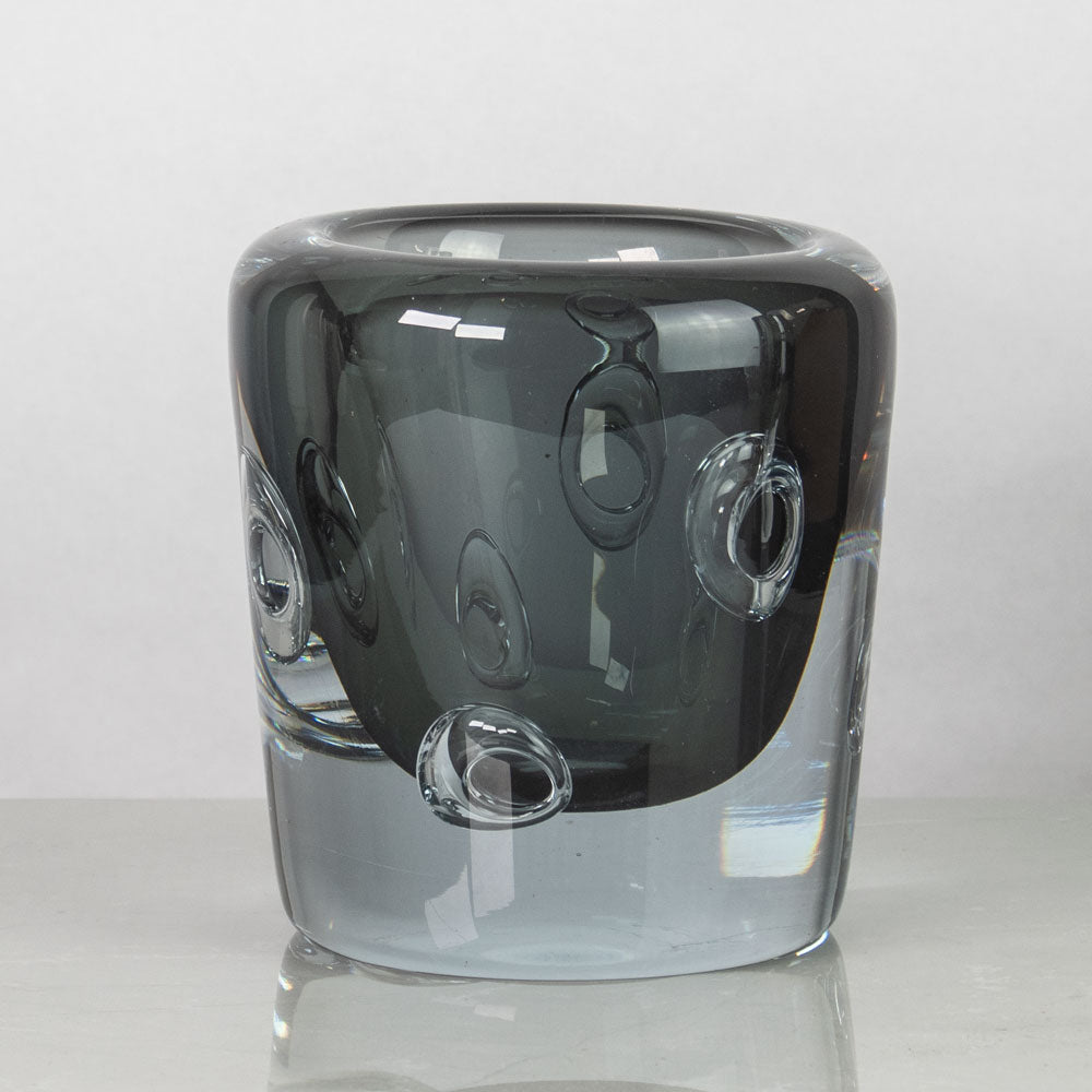 Asta Strömberg for Strömbergshyttan, clear gray glass vase with circular bubbles K2030